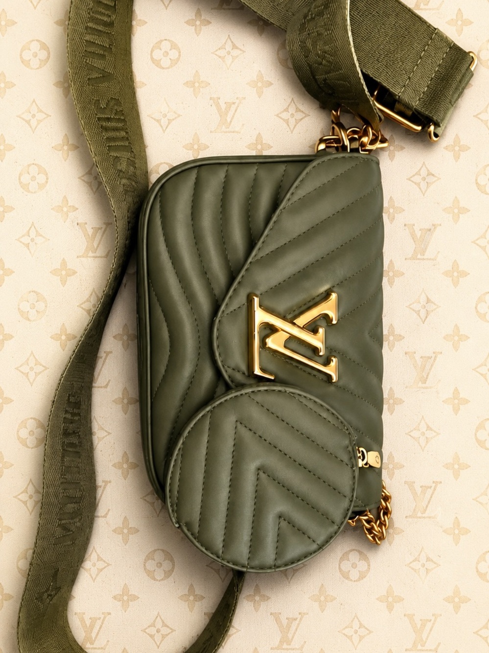 Louis Vuitton Olive Green Quilted Crossbody with Coin Pouch and Gold Hardware